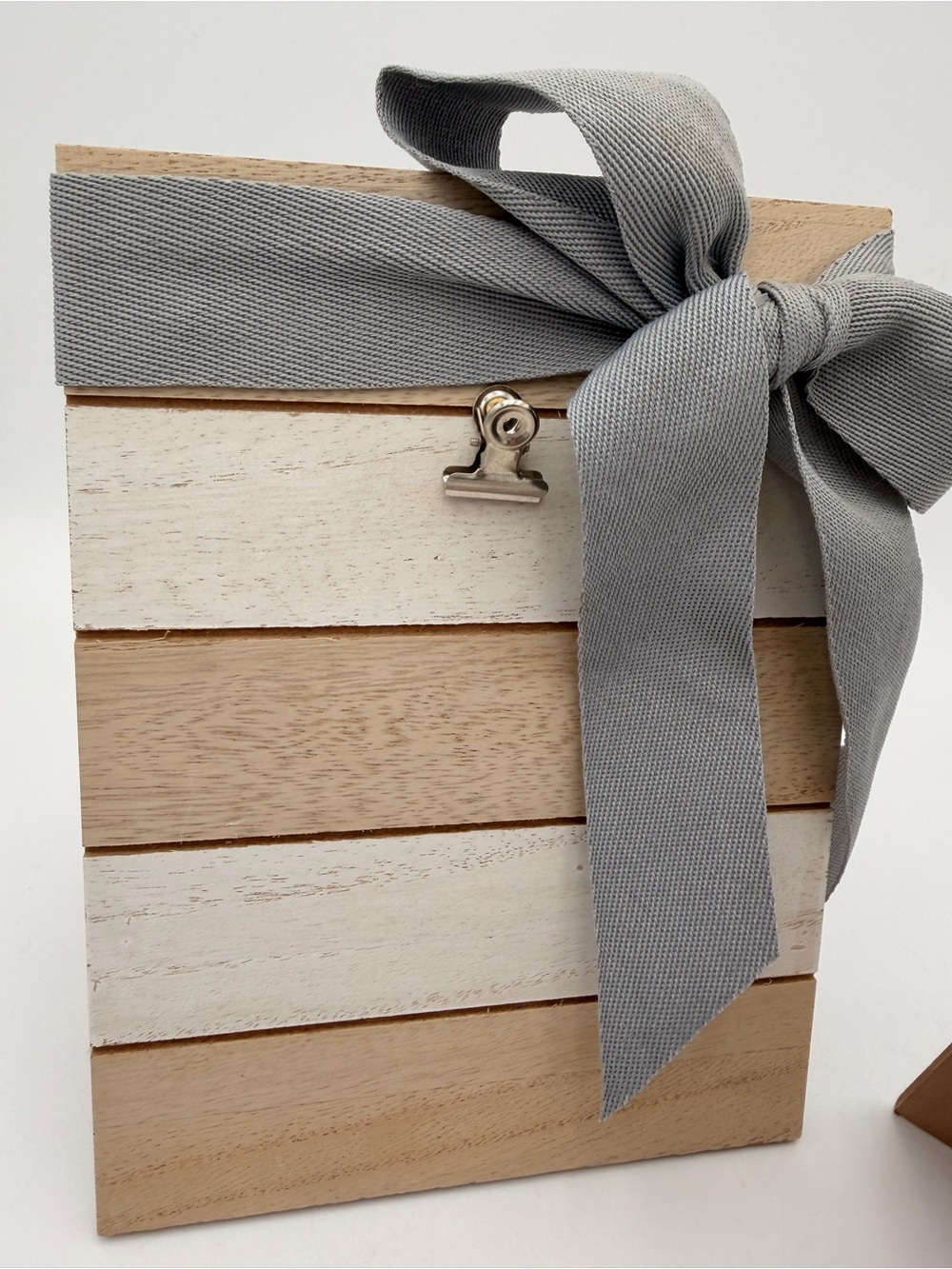 Set of 2 Striped Wood Photo Display with Gray Bow - Picture 2 of 9